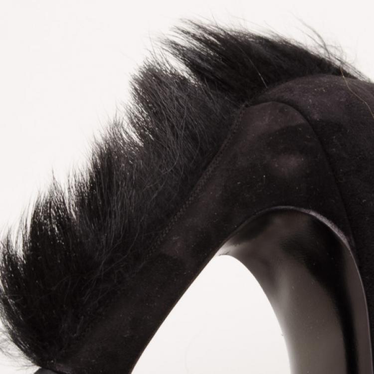 Pre Owned Saint Laurent Paris Black Palais Mohawk Suede Pumps Size 38