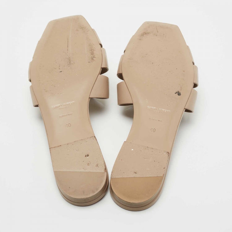 Pre Owned Saint Laurent Beige Leather Tribute Slides Size 40