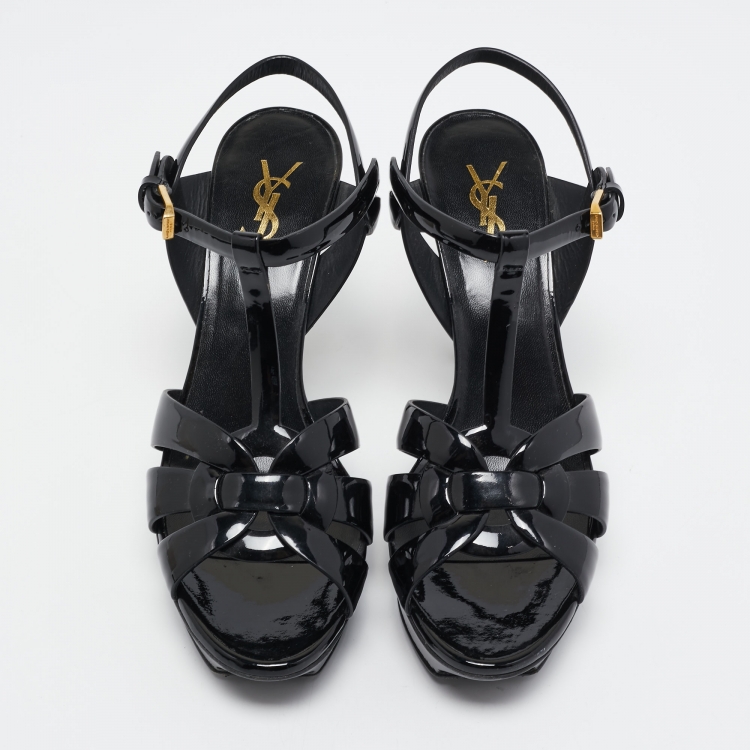 Pre Owned Saint Laurent Black Patent Leather Tribute Sandals Size 40
