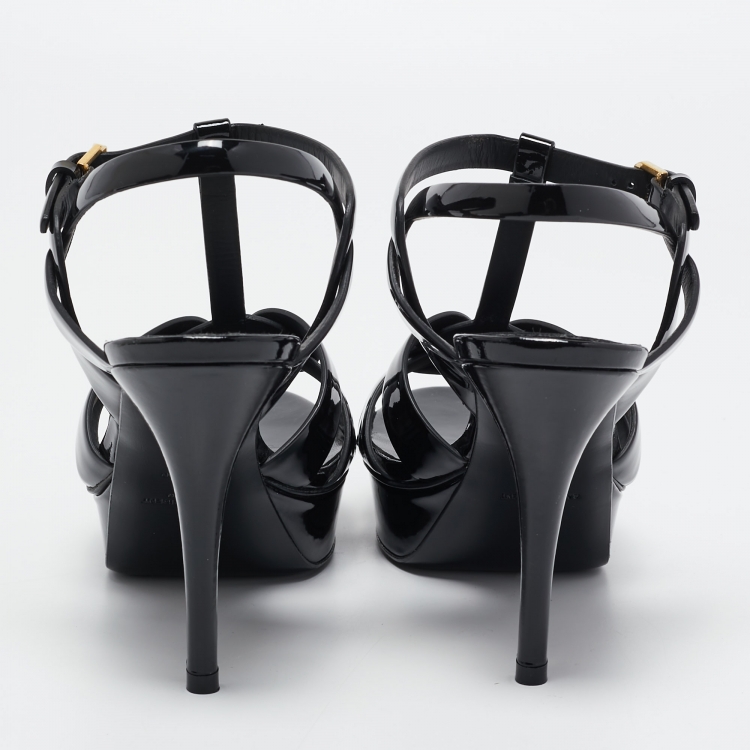 Pre Owned Saint Laurent Black Patent Leather Tribute Sandals Size 40