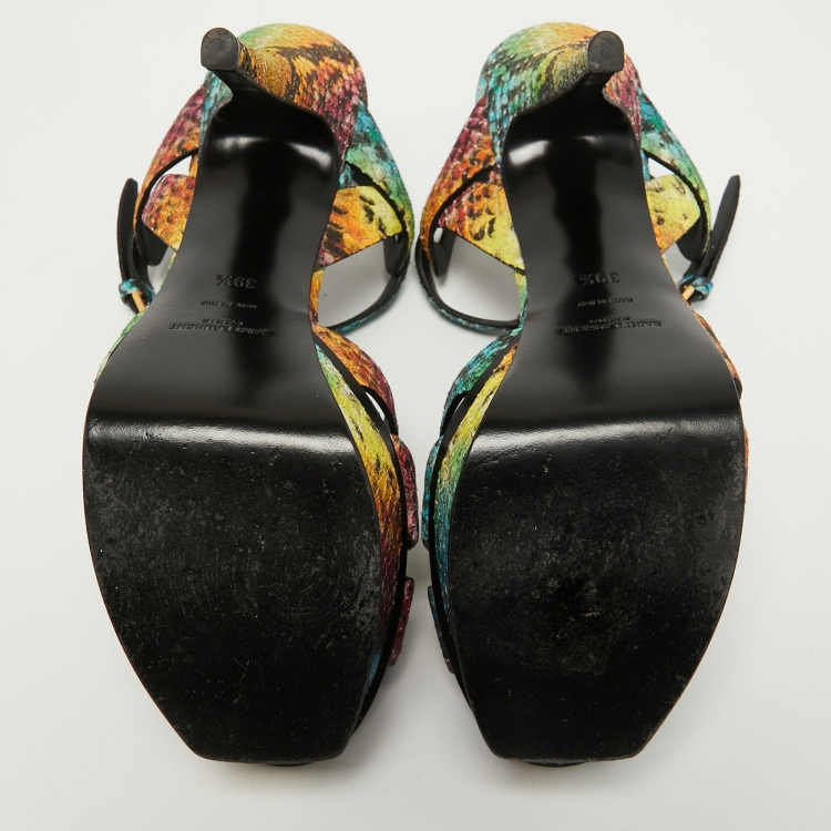 مملوكة مسبقًا Saint Laurent Multicolor Python Embossed Leather Tribute Sandals Size 39.5