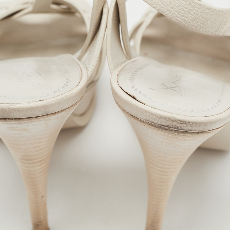 Pre Owned Saint Laurent Cream Leather Tribute Sandals Size 39