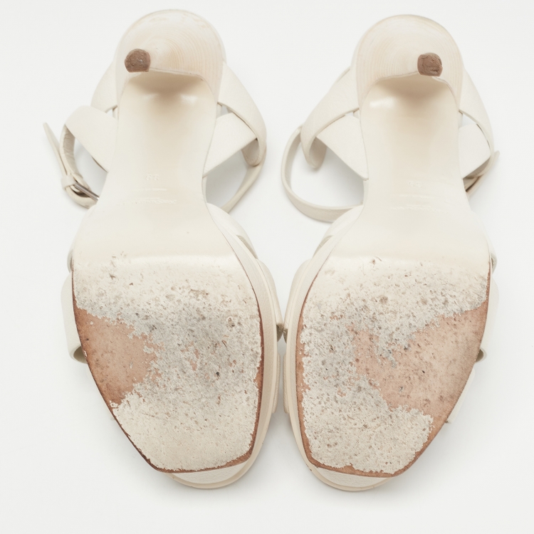 Pre Owned Saint Laurent Cream Leather Tribute Sandals Size 39