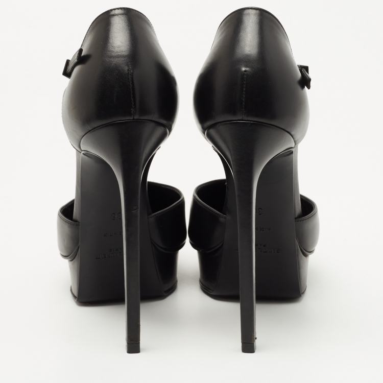Pre Owned Saint Laurent Black Leather T Strap Pumps Size 36