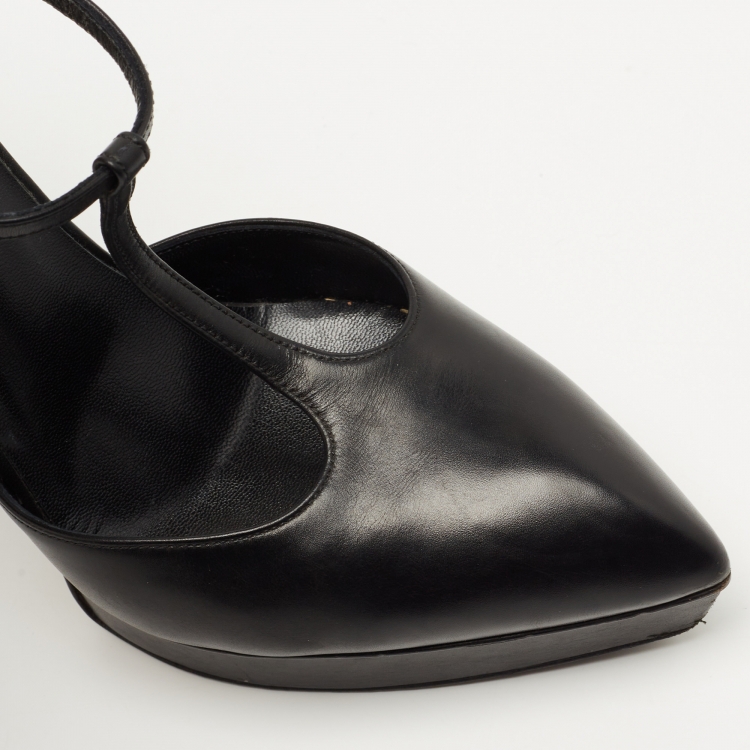 Pre Owned Saint Laurent Black Leather T Strap Pumps Size 36