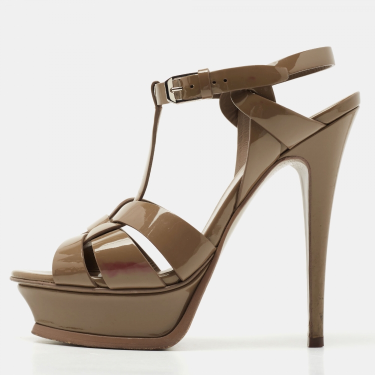 Pre Owned Saint Laurent Olive Green Leather Tribute Sandals Size 36