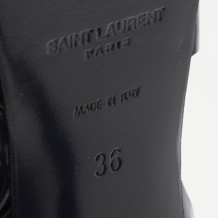Pre Owned Saint Laurent Navy Blue Patent Leather Tribute Sandals Size 36