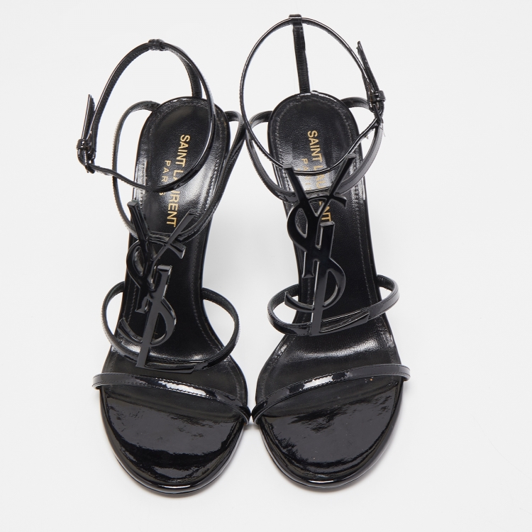 Pre Owned Saint Laurent Black Patent Leather Cassandra Sandals Size 38