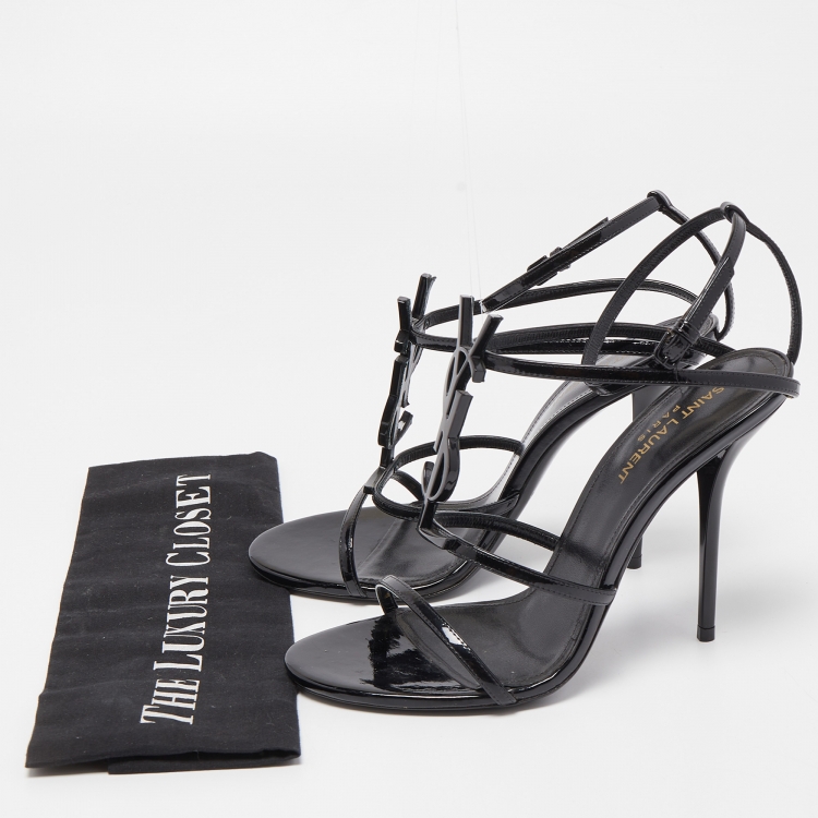 Pre Owned Saint Laurent Black Patent Leather Cassandra Sandals Size 38