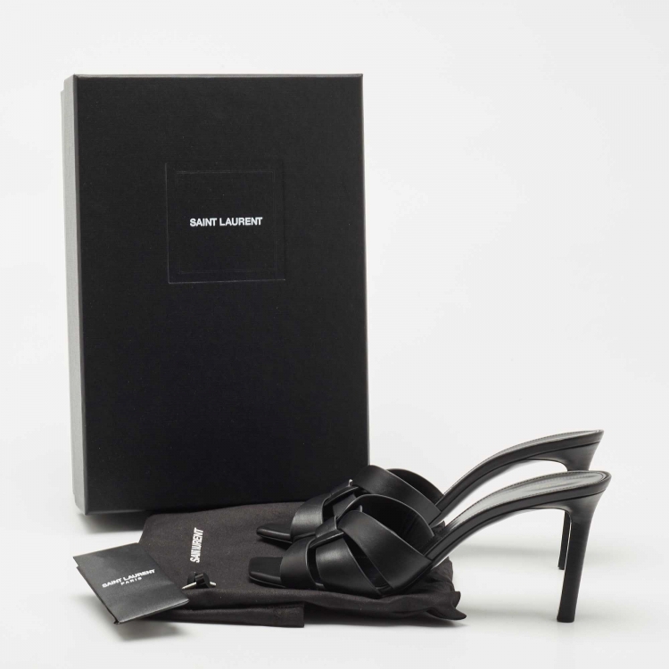 مملوكة مسبقًا Saint Laurent Black Leather Tribute Slide Sandals Size 40