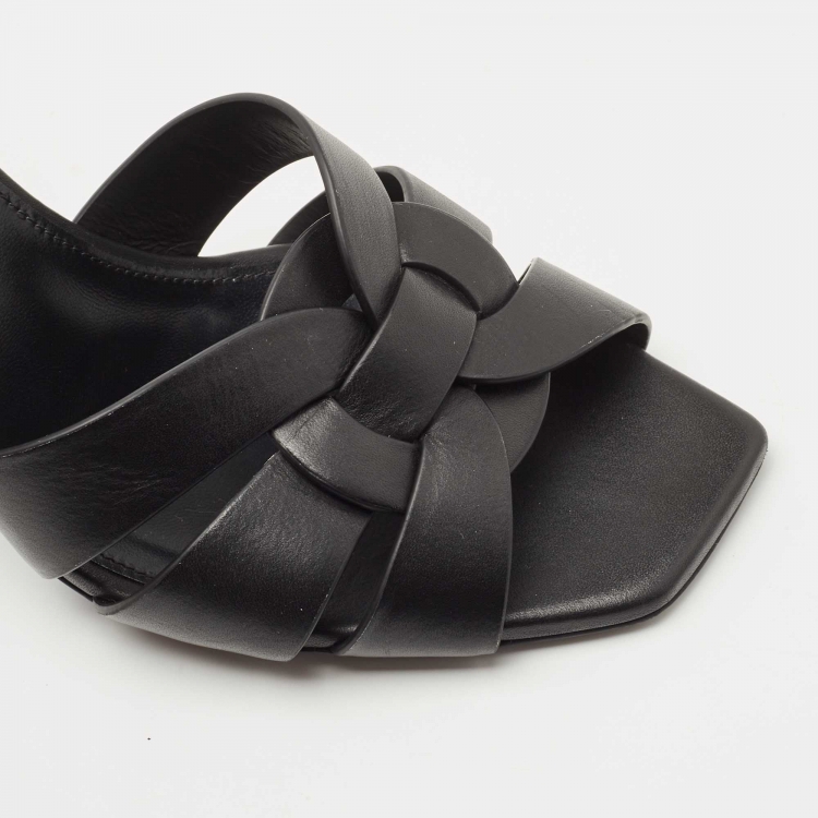 مملوكة مسبقًا Saint Laurent Black Leather Tribute Slide Sandals Size 40