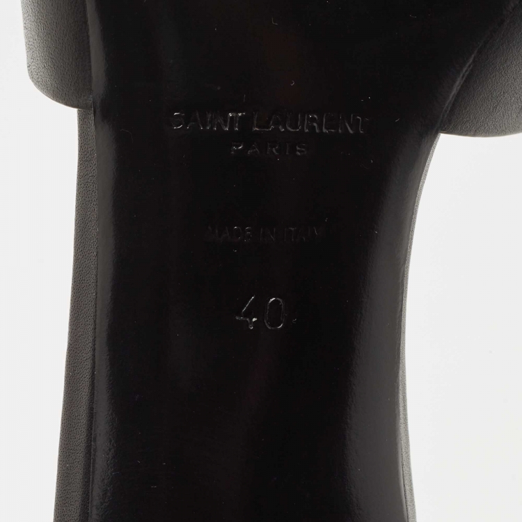 مملوكة مسبقًا Saint Laurent Black Leather Tribute Slide Sandals Size 40