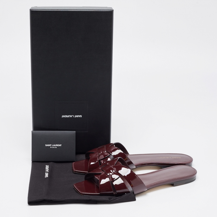 مملوكة مسبقًا Saint Laurent Burgundy Patent Leather Tribute Flat Slides Size 40