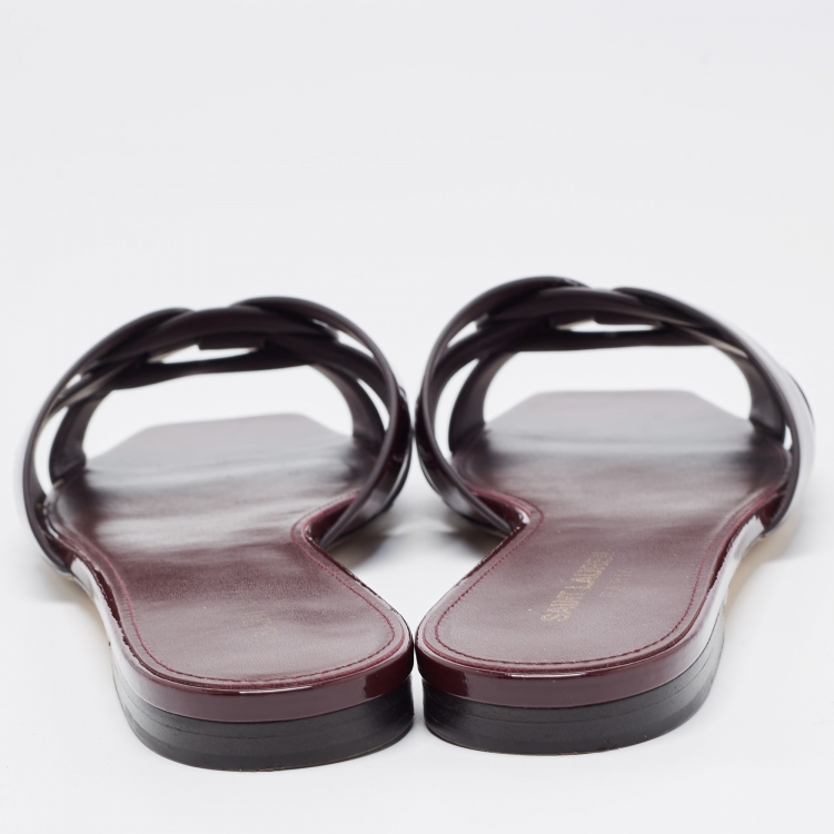 مملوكة مسبقًا Saint Laurent Burgundy Patent Leather Tribute Flat Slides Size 40
