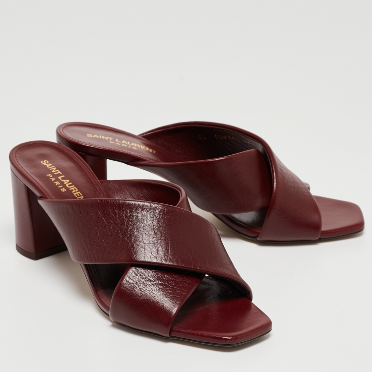 Pre Owned Saint Laurent Burgundy Leather Loulou Slides Size 38.5