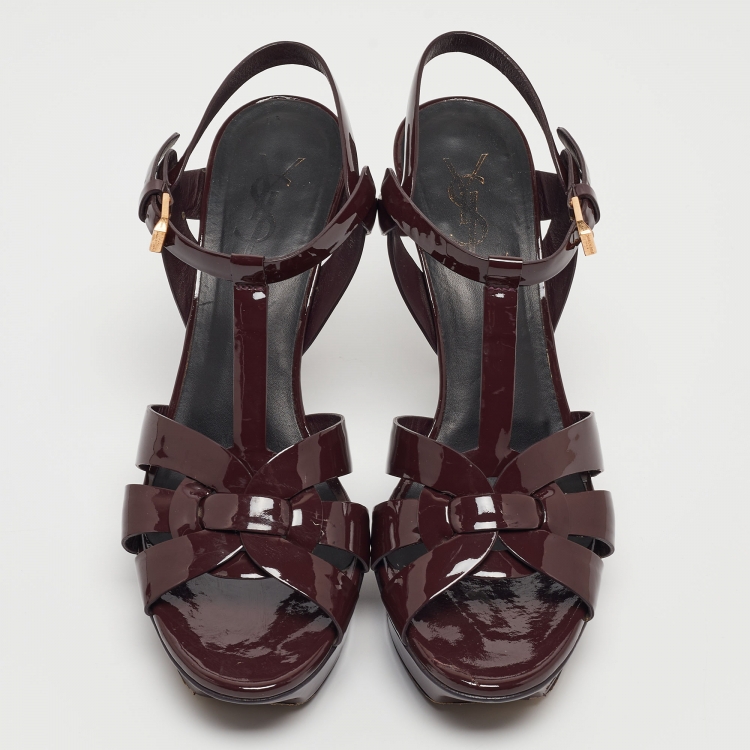 Pre Owned Saint Laurent Burgundy Patent Leather Tribute Sandals Size 39