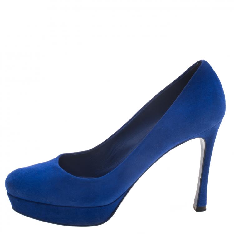 Pre Owned Saint Laurent Paris Cobalt Blue Suede Palais Platform Pumps Size 39