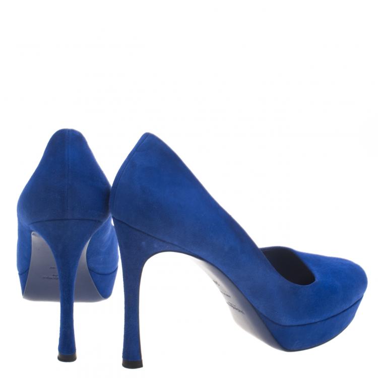 Pre Owned Saint Laurent Paris Cobalt Blue Suede Palais Platform Pumps Size 39