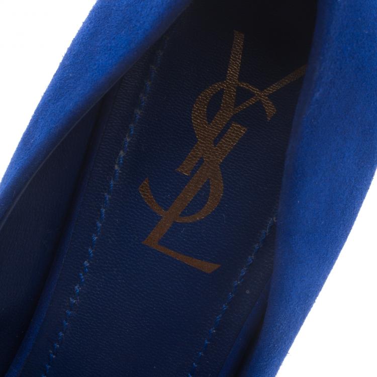 Pre Owned Saint Laurent Paris Cobalt Blue Suede Palais Platform Pumps Size 39