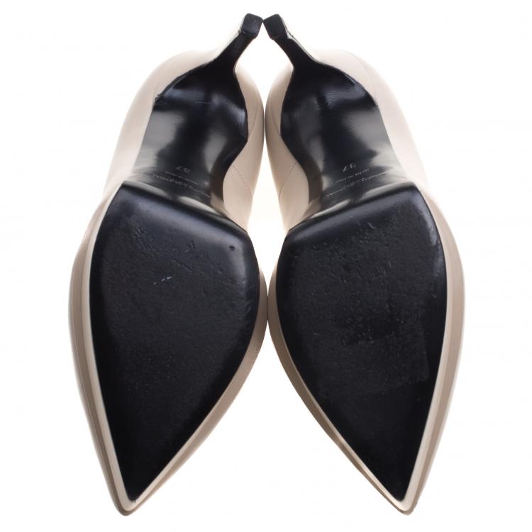 Pre Owned Saint Laurent Paris Cream Leather Janis 105 Platform Pumps Size 37