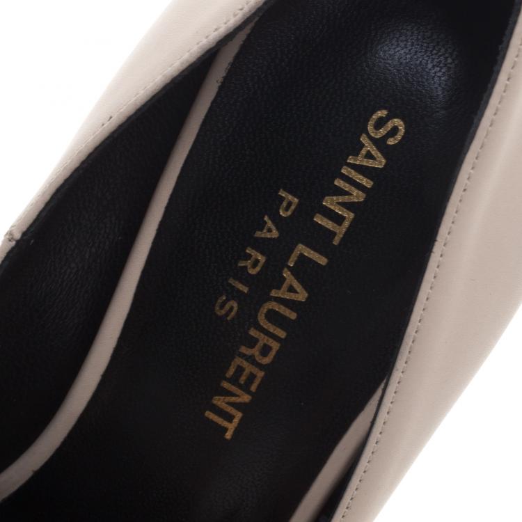 Pre Owned Saint Laurent Paris Cream Leather Janis 105 Platform Pumps Size 37