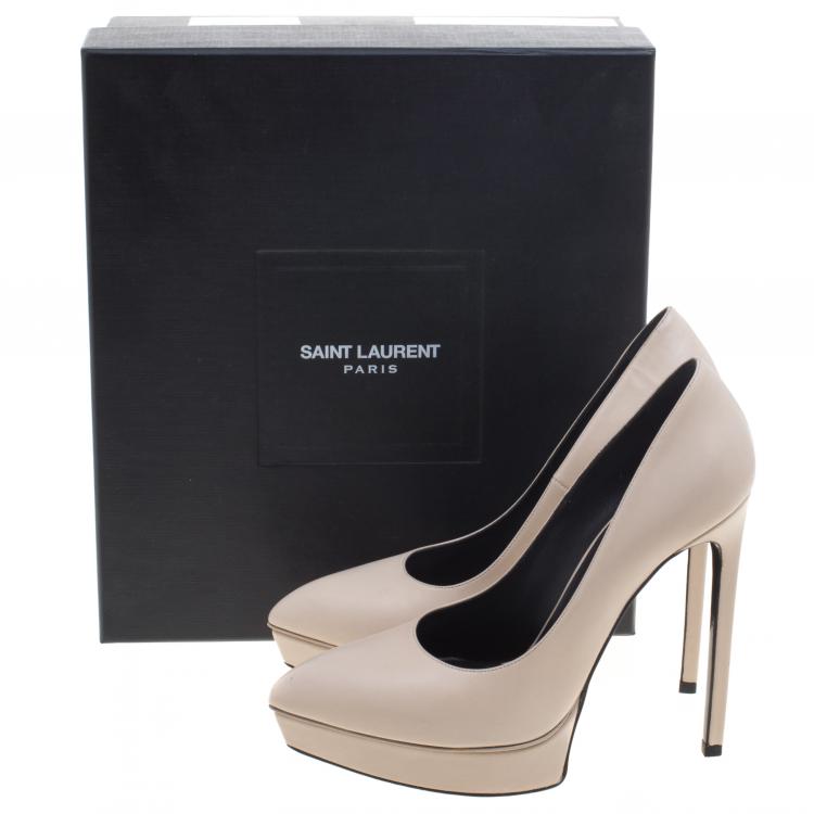 Pre Owned Saint Laurent Paris Cream Leather Janis 105 Platform Pumps Size 37