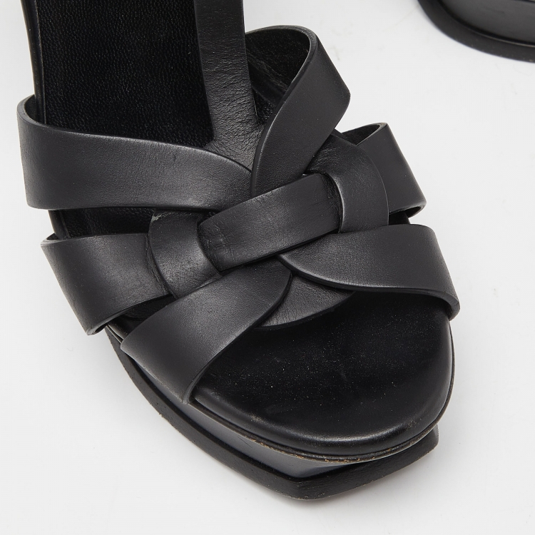 Pre Owned Saint Laurent Black Leather Tribute Ankle Strap Sandals Size 38
