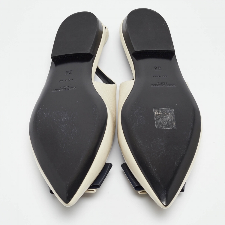 Pre Owned Saint Laurent Cream Leather Anais Slingback Flats Size 38