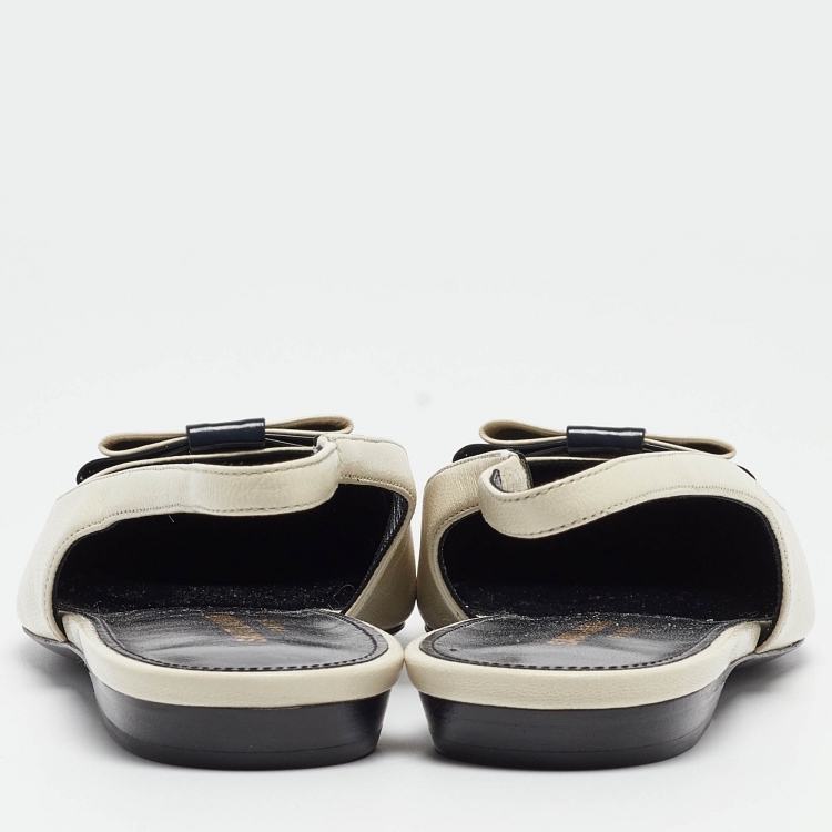 Pre Owned Saint Laurent Cream Leather Anais Slingback Flats Size 38