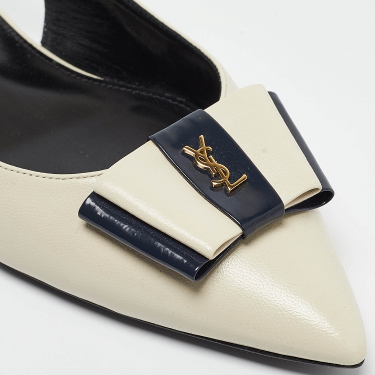 Pre Owned Saint Laurent Cream Leather Anais Slingback Flats Size 38