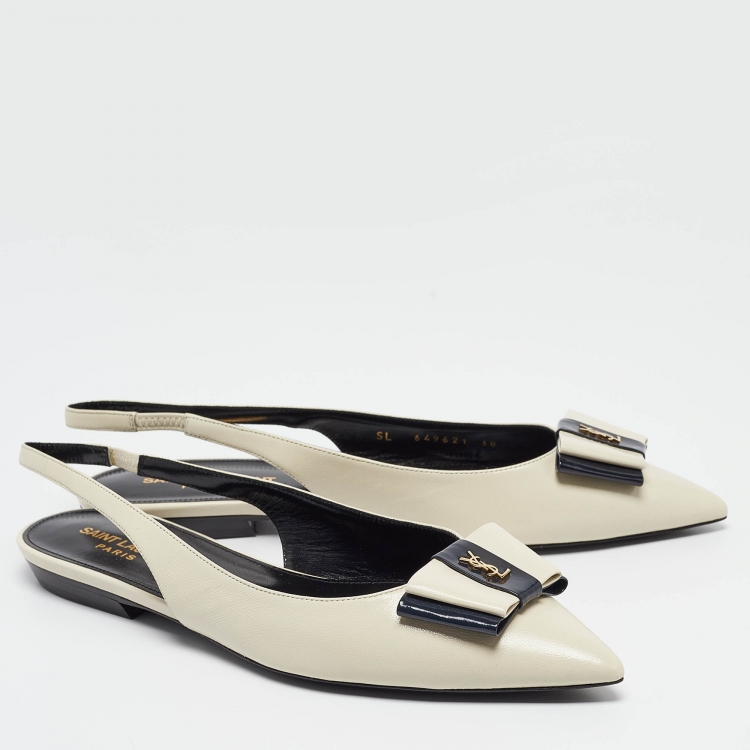 Pre Owned Saint Laurent Cream Leather Anais Slingback Flats Size 38