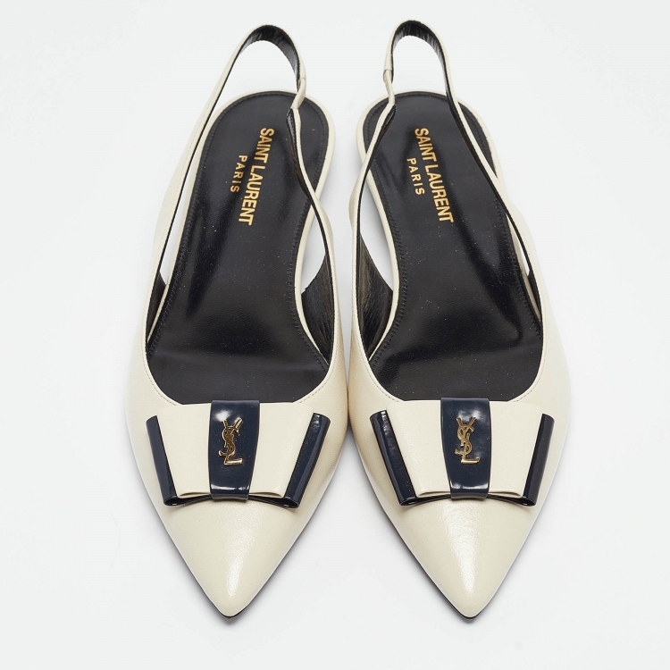 Pre Owned Saint Laurent Cream Leather Anais Slingback Flats Size 38