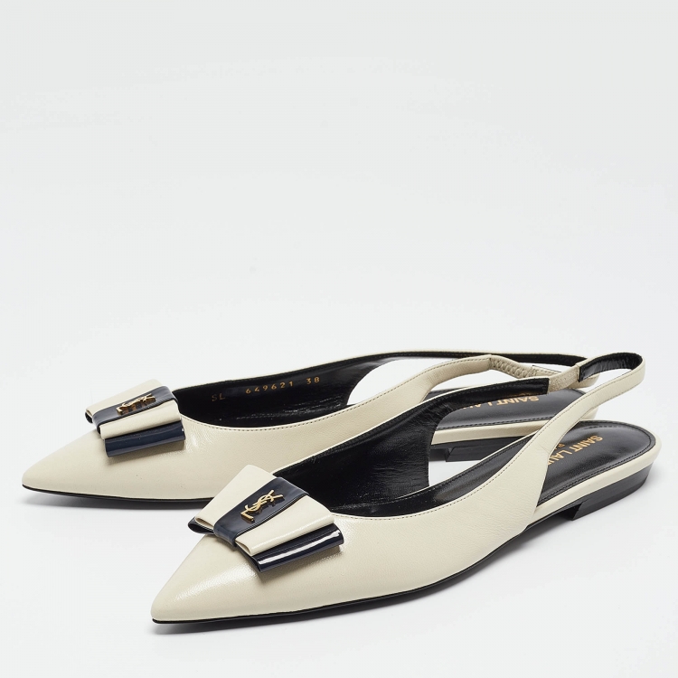 Pre Owned Saint Laurent Cream Leather Anais Slingback Flats Size 38