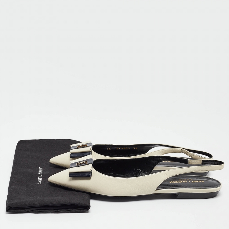 Pre Owned Saint Laurent Cream Leather Anais Slingback Flats Size 38