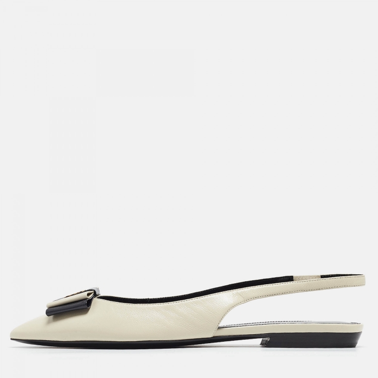 Pre Owned Saint Laurent Cream Leather Anais Slingback Flats Size 38