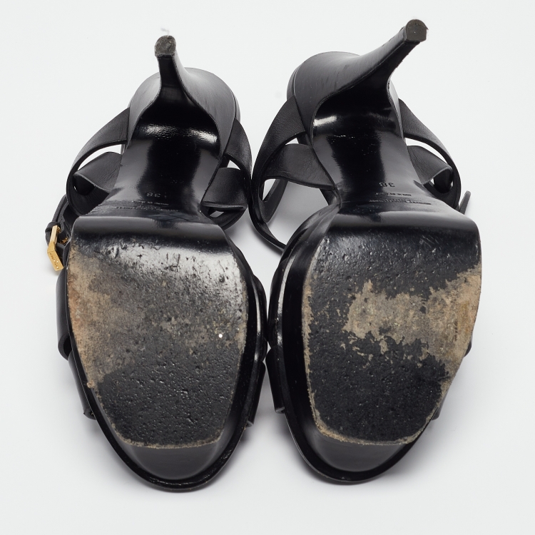 Pre Owned Saint Laurent Black Leather Tribute Sandals Size 38