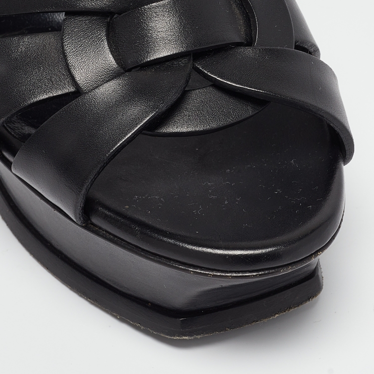 Pre Owned Saint Laurent Black Leather Tribute Sandals Size 38