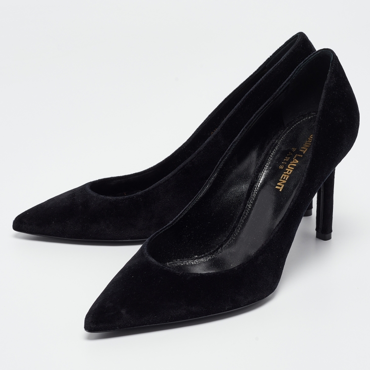 Pre Owned Saint Laurent Black Velvet Anja Pumps Size 38