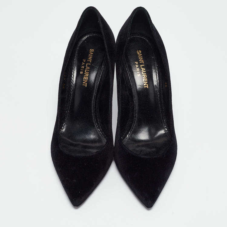 Pre Owned Saint Laurent Black Velvet Anja Pumps Size 38