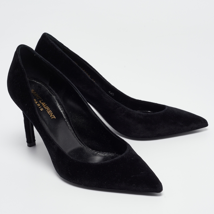 Pre Owned Saint Laurent Black Velvet Anja Pumps Size 38