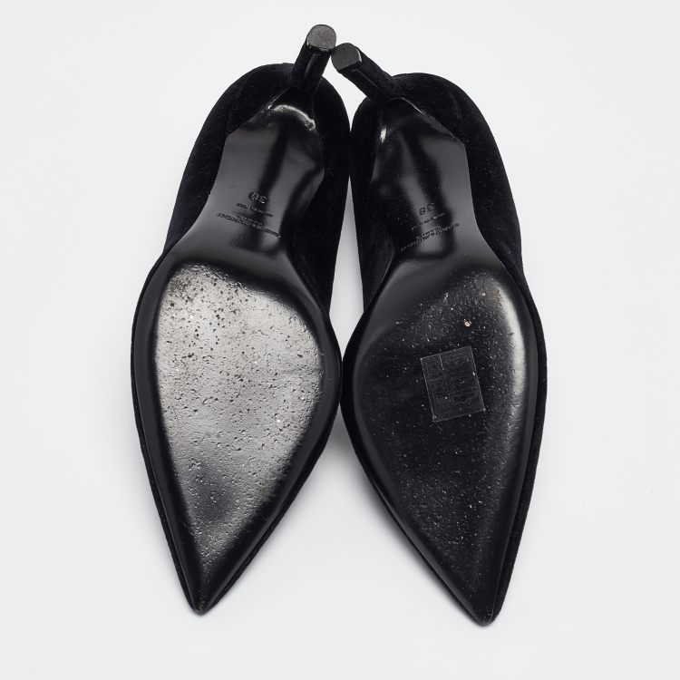 Pre Owned Saint Laurent Black Velvet Anja Pumps Size 38