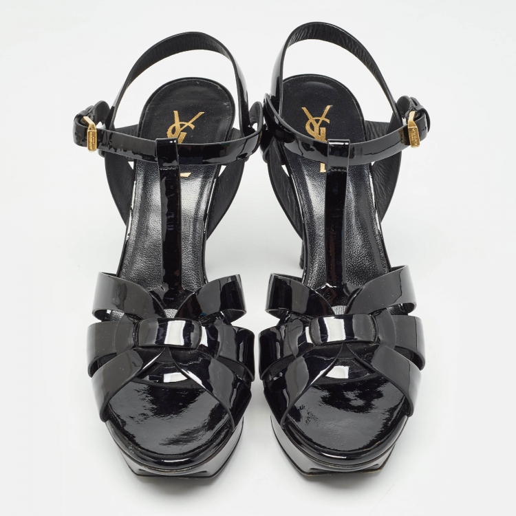 Pre Owned Saint Laurent Black Patent Leather Tribute Sandals Size 39