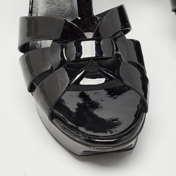 Pre Owned Saint Laurent Black Patent Leather Tribute Sandals Size 39