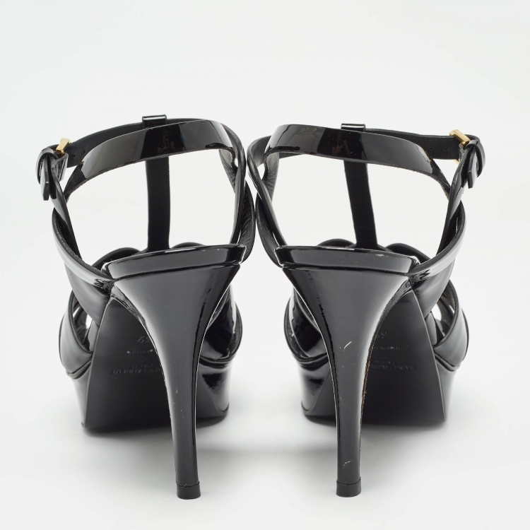 Pre Owned Saint Laurent Black Patent Leather Tribute Sandals Size 39