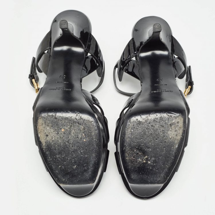 Pre Owned Saint Laurent Black Patent Leather Tribute Sandals Size 39