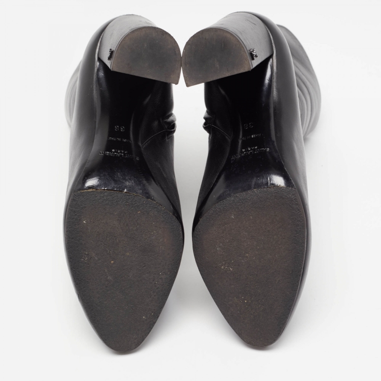 Pre Owned Saint Laurent Black Leather Lou Ankle Boots Size 38