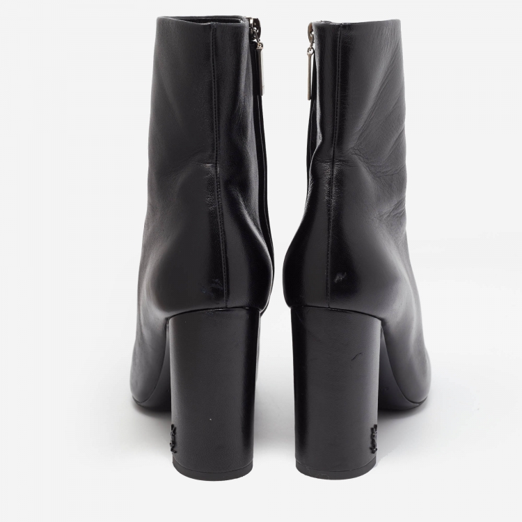Pre Owned Saint Laurent Black Leather Lou Ankle Boots Size 38