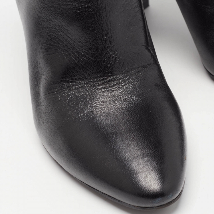 Pre Owned Saint Laurent Black Leather Lou Ankle Boots Size 38