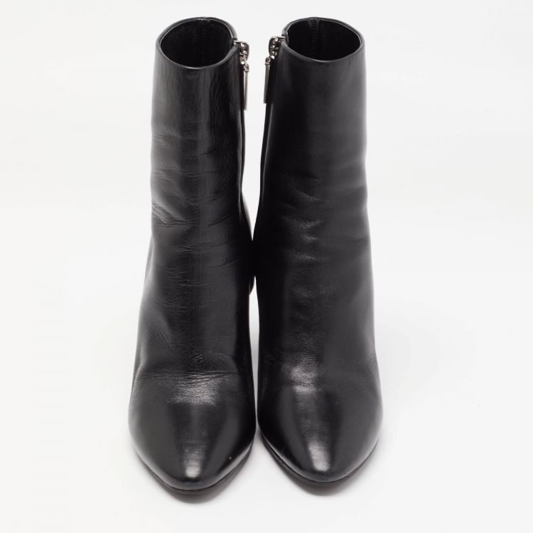 Pre Owned Saint Laurent Black Leather Lou Ankle Boots Size 38