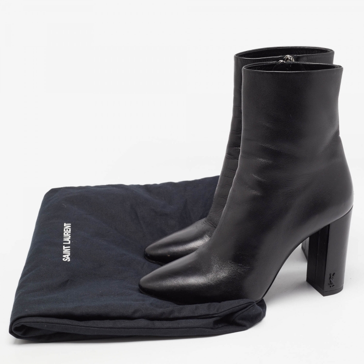Pre Owned Saint Laurent Black Leather Lou Ankle Boots Size 38
